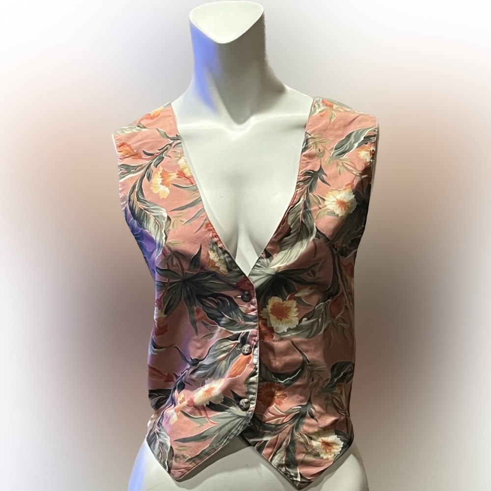 Rare! GAP Women’s XS/S 100% Cotton Top Vest Waistcoat Tropical Floral
